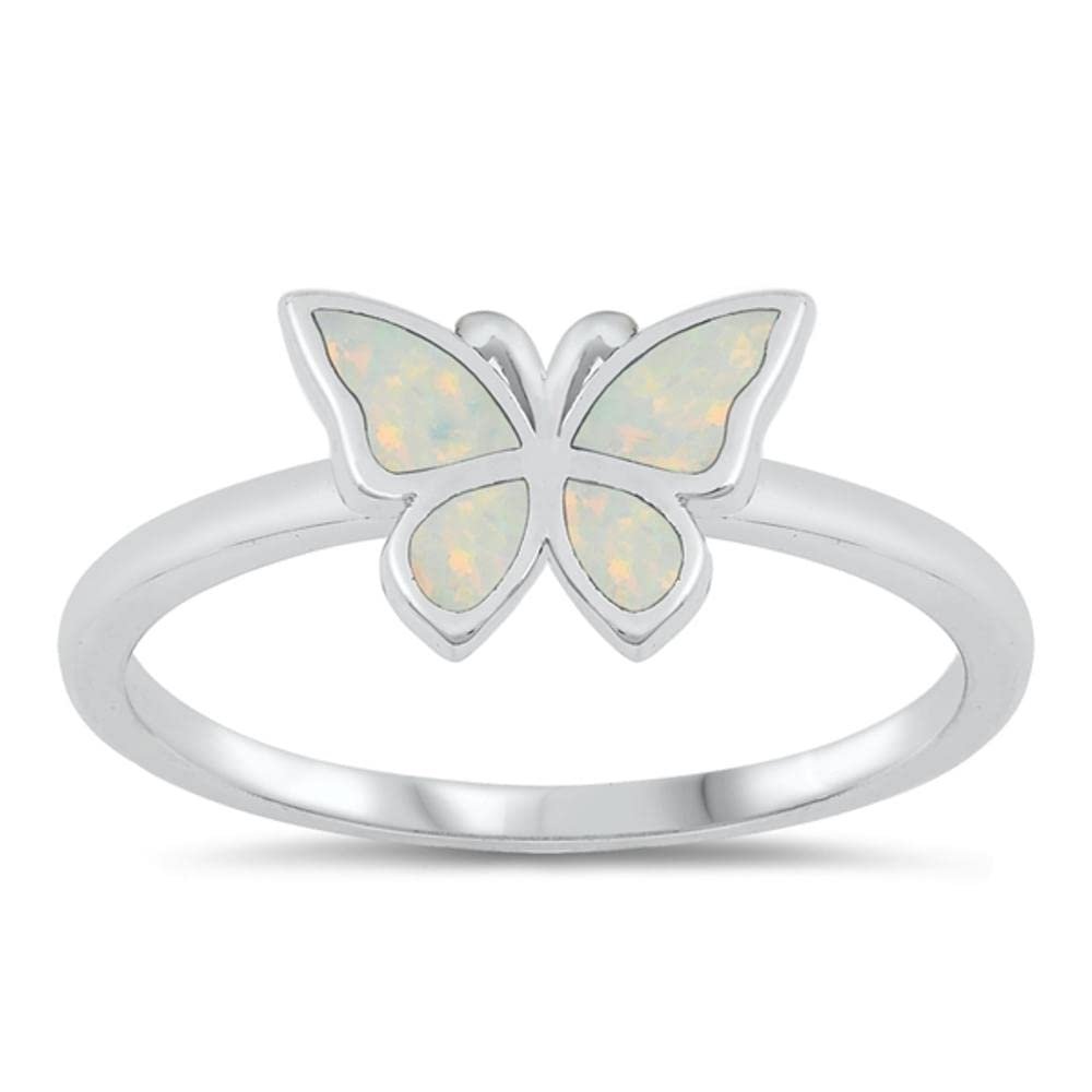 White Simulated Opal Unique Butterfly Ring New .925 Sterling Silver Band Size 10
