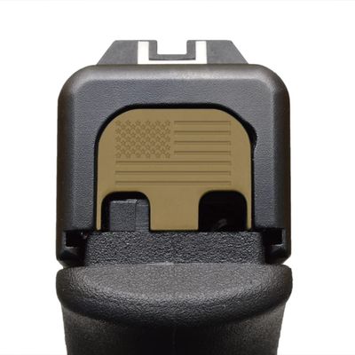 Milspin Slide Back Plate Compatible with Glock Gen 1-5 | American Flag | Veteran Made in USA I CNC Milled (Coyote (on Stainless Steel), Models G17-G41, G45)