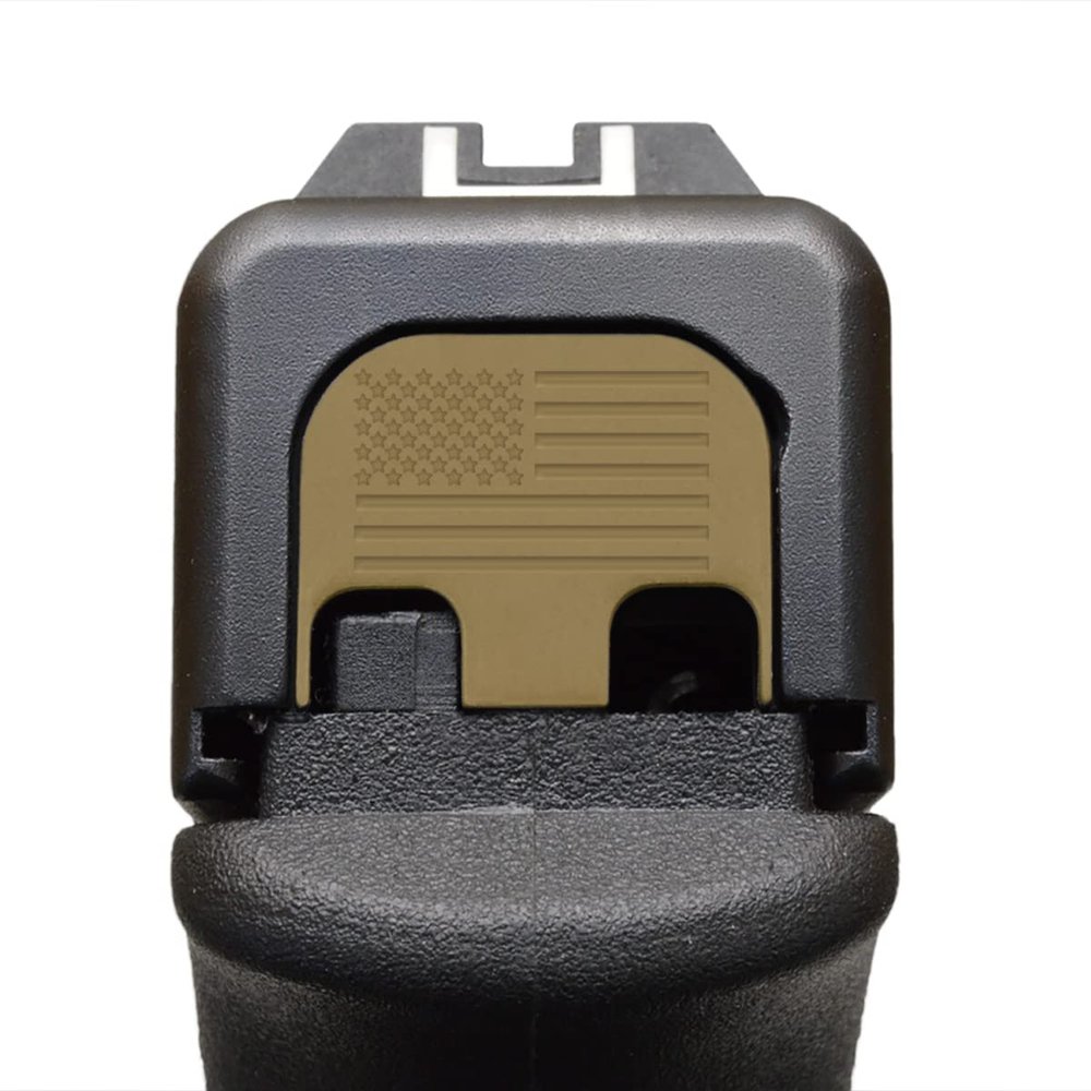 Milspin Slide Back Plate Compatible with Glock Gen 1-5 | American Flag | Veteran Made in USA I CNC Milled (Coyote (on Stainless Steel), Models G17-G41, G45)