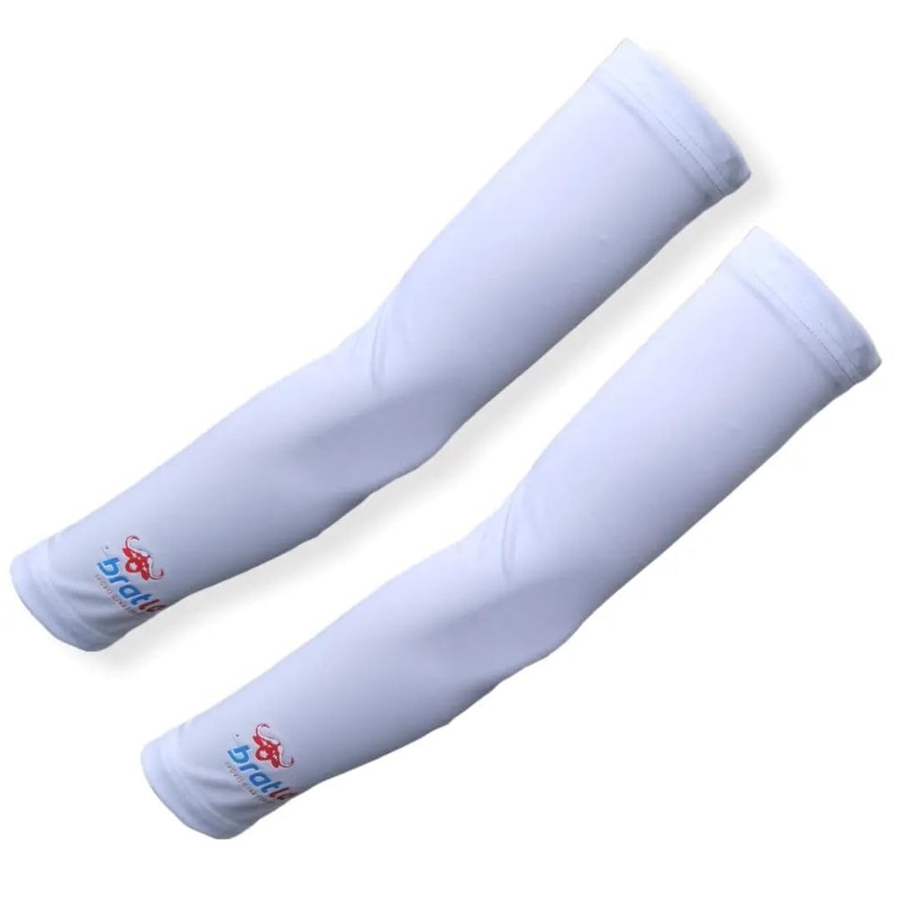 Bratla Compression Arm Sleeves For Men - Stretchable White Arm Sleeves, Cricket Sleeves To Cover Arms For Men, Compression Sleeve To Protects From Sun And Field Bruises, large