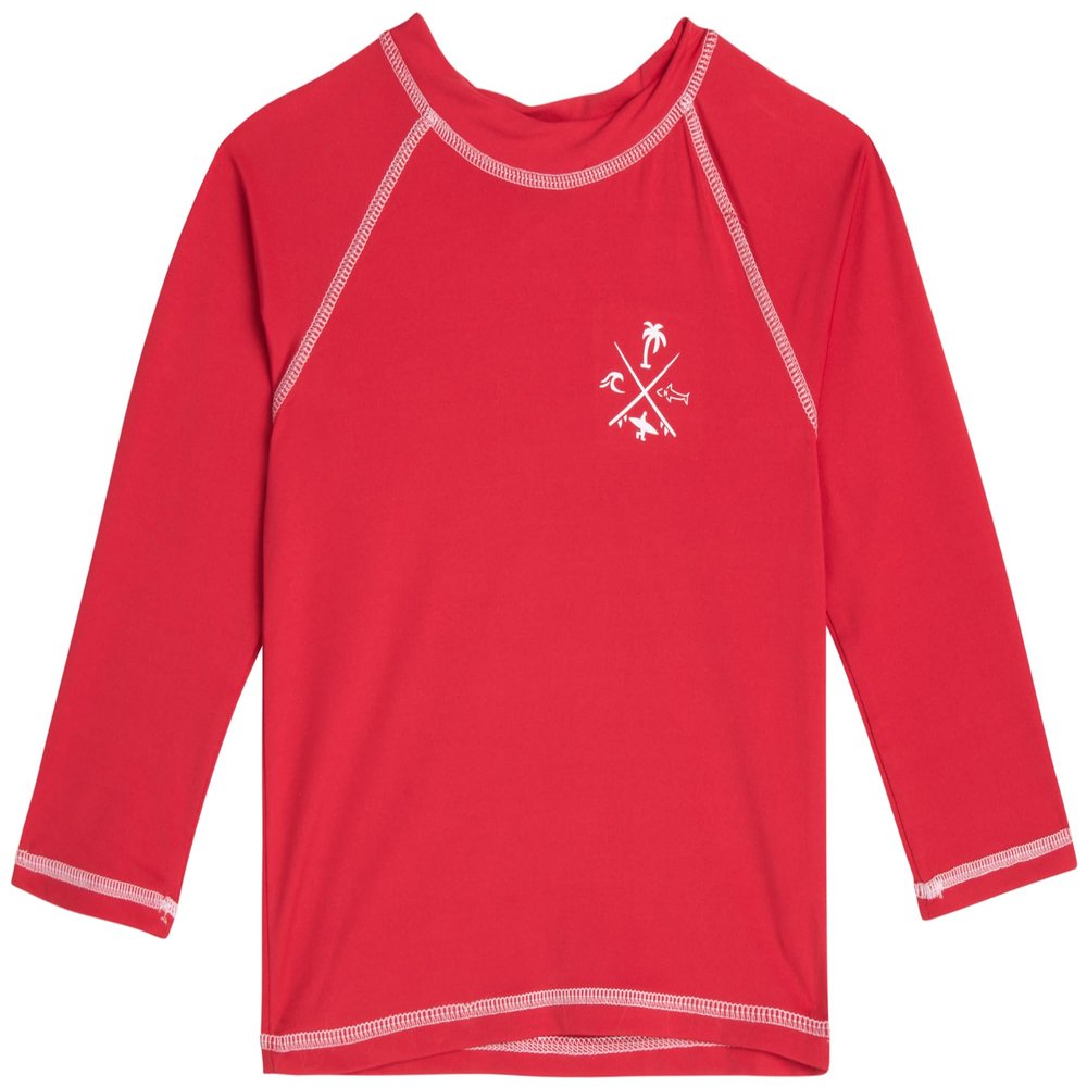 Quad Seven Toddler Boys Rash Guard Shirt - Long Sleeve Swim Shirt for Baby and Toddler Boys (Size: 2T-4T), Size 3T, Red