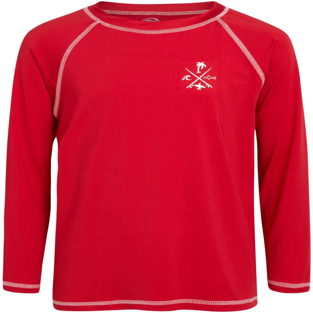Quad Seven Boys Swim Shirt - Quicky Dry Sun Protection Long Sleeve Rash Guard for Boys Youth Kids Swimwear (Sizes: 5-18), Size 8-10, Red