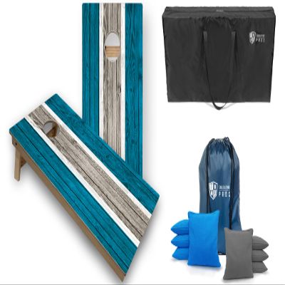 Tailgating Pros Striped Tournament Grade Cornhole Board Set w/LED Rings- Includes 4'x2' Regulation Boards, Ring Lights, Bean Bags, and Carrying Cases
