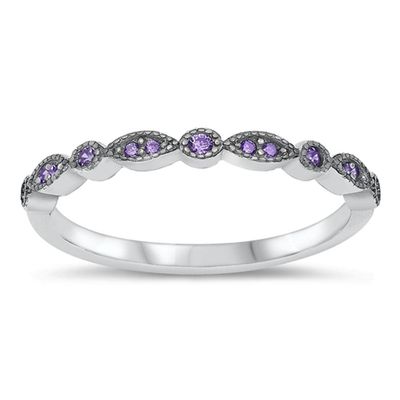 Unique Simulated Amethyst Promise Ring New .925 Sterling Silver Band Size 5