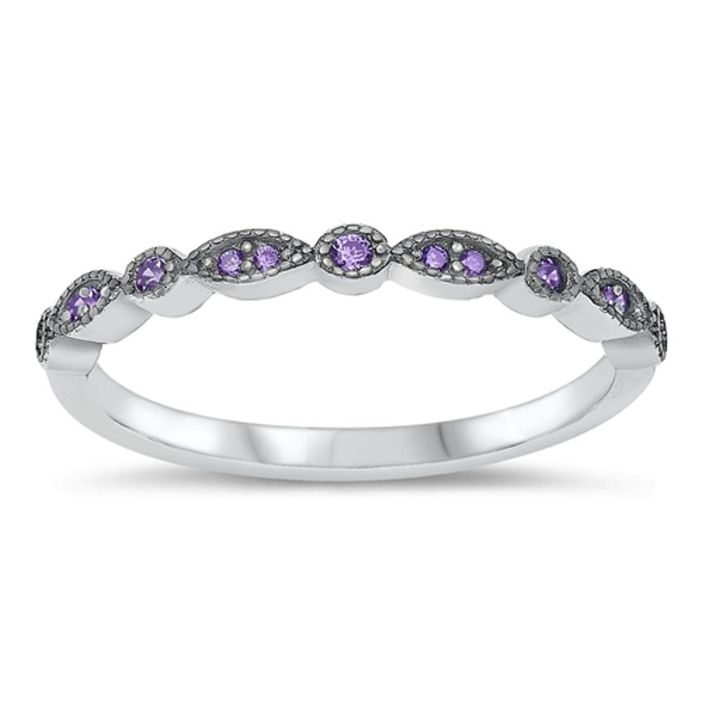 Unique Simulated Amethyst Promise Ring New .925 Sterling Silver Band Size 5