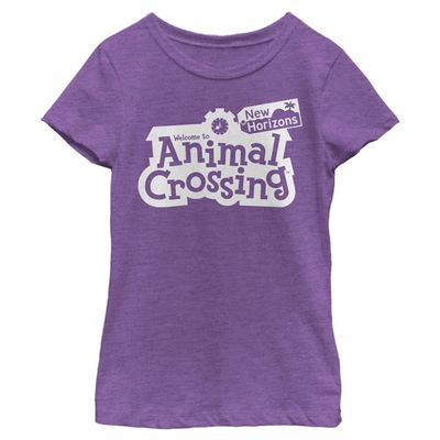 Animal Crossing Girl's Bw New Horizons Logo T-Shirt, Pur Berry, Large
