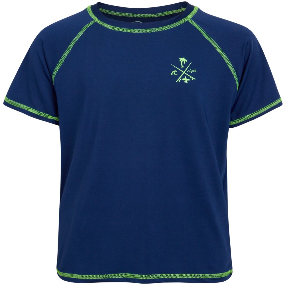 Quad Seven Boys Swim Shirt - Quick Dry Sun Protection Short Sleeve Rash Guard for Boys Surf Youth Kids Swimwear (Sizes: 5-18), Size 5-6, Navy
