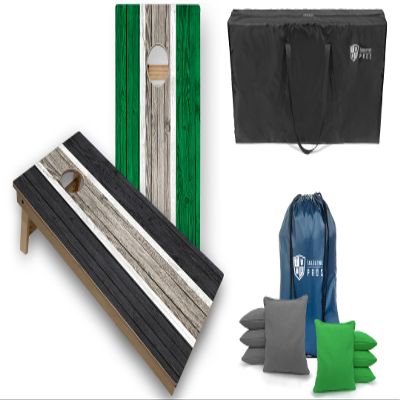 Tailgating Pros Striped Tournament Grade Cornhole Board Set w/LED Rings- Includes 4'x2' Regulation Boards, Ring Lights, Bean Bags, and Carrying Cases