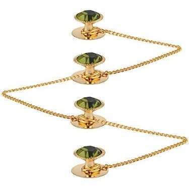 Aport Presents Green Brass Glass Kurta Buttons with Diamond Crystal and Chain in A Box for Men and Women #Aport-625