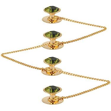 Aport Presents Green Brass Glass Kurta Buttons with Diamond Crystal and Chain in A Box for Men and Women #Aport-625