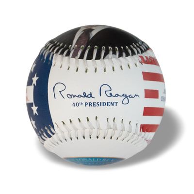 Ronald Reagan Signature Baseball - Patriotic Stars and Stripes Design - Quote: We Meant to Change a Nation... and Instead, we Changed The World. - Features President Reagan's Photo - Great Gift!
