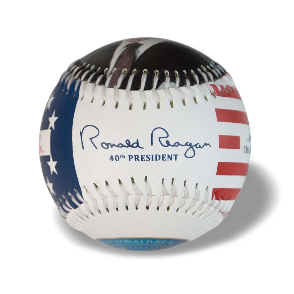 Ronald Reagan Signature Baseball - Patriotic Stars and Stripes Design - Quote: We Meant to Change a Nation... and Instead, we Changed The World. - Features President Reagan's Photo - Great Gift!
