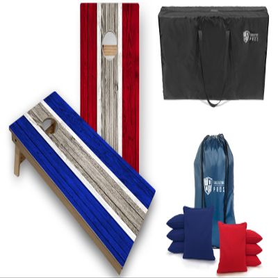 Tailgating Pros Striped Tournament Grade Cornhole Board Set w/LED Rings- Includes 4'x2' Regulation Boards, Ring Lights, Bean Bags, and Carrying Cases