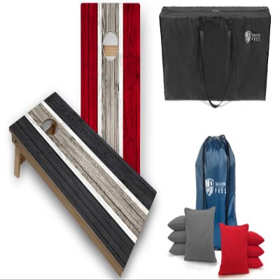 Tailgating Pros Striped Tournament Grade Cornhole Board Set w/LED Rings- Includes 4'x2' Regulation Boards, Ring Lights, Bean Bags, and Carrying Cases
