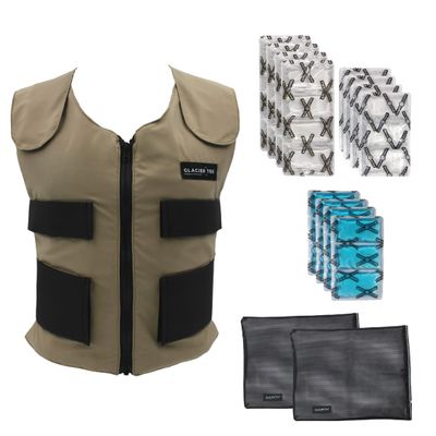 Glacier Tek Sports Cool Vest Bundle, with Cooling Packs Plus Booster Pack Set (Tan)