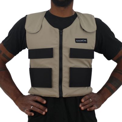 Glacier Tek Cool Vest Personal Cooling, 59 Degrees for 2.5 hours 8 Cool Packs, recharge in 30 minutes (Tan)