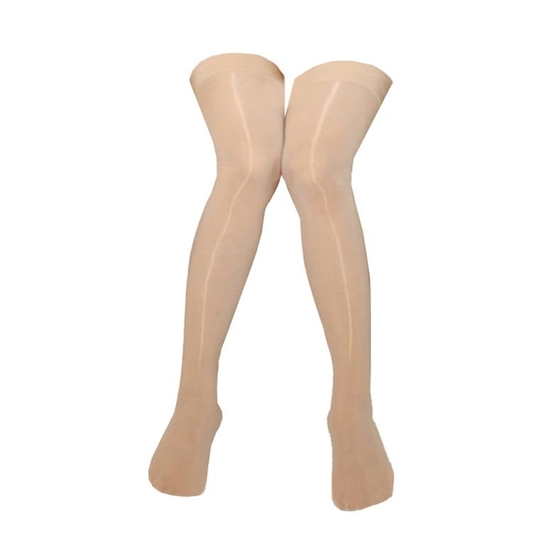 Long-Perfect Ultra Shimmery Thigh High Stockings Shiny Sheer Tights Pantyhose 8 Denier (Beige)