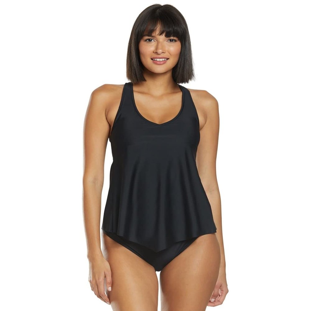 Sporti Sofia Flowy Racerback Tankini Top (6, Black)