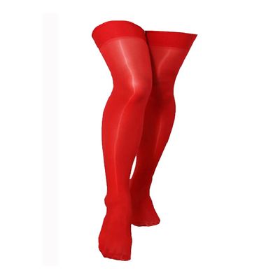 Long-Perfect Ultra Shimmery Thigh High Stockings Shiny Sheer Tights Pantyhose 8 Denier (Red)