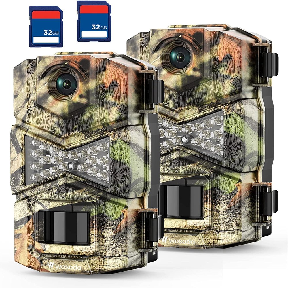 WOSODA 2 Pack Trail Cameras with Night Vision Motion Activated Waterproof,30MP Game Camera,1080P HD Trail Cam with SD Card for Wildlife Monitoring,Outdoor Scouting & Security