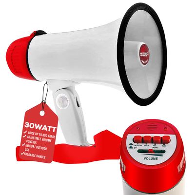 5 CORE Megaphone 30W Bull Horn PA Speaker w 800 Yards Range Loud Siren Voice Amplifier Portable Megafono for Outdoor Sports Cheerleading - 6R