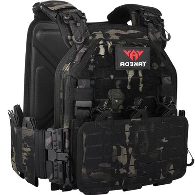 YAKEDA Tactical Vest for Men 1000D Nylon Quick Release Laser-Cutting Modular Vest Lightweight Vest (Black CP)