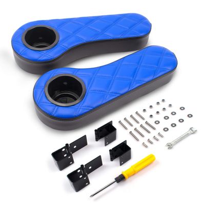 NOKINS Golf Cart Diamond Flip Armrest with Cup Holder, No Drilling, Inward Installation for Club Car EzGo Yamaha Rear Seat Kit Blue&Black
