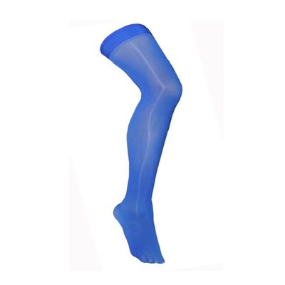 Long-Perfect Ultra Shimmery Thigh High Stockings Shiny Sheer Tights Pantyhose 8 Denier (Blue)