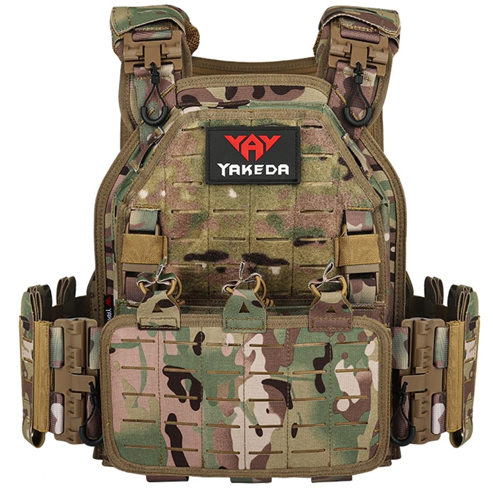 YAKEDA Tactical Vest for Men 1000D Nylon Quick Release Laser-Cutting Modular Vest Lightweight Vest (CP)