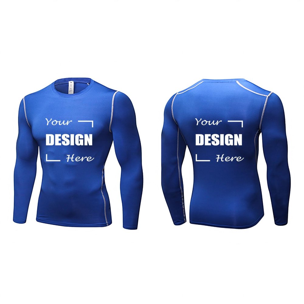 TOPTIE Custom Mens Long Sleeve Compression Shirts, Athletic T-Shirt Blue