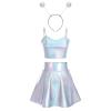 Halloween Alien Costume Women's Metallic Shiny Off Shoulder Crop Top and Silver Holographic Pleated Skirt with Antenna Alien Headband Sets Sexy Shiny Rave Dance Clubwear Metallic Spaghetti Large view 1