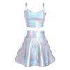 Halloween Alien Costume Women's Metallic Shiny Off Shoulder Crop Top and Silver Holographic Pleated Skirt with Antenna Alien Headband Sets Sexy Shiny Rave Dance Clubwear Metallic Spaghetti Large view 3