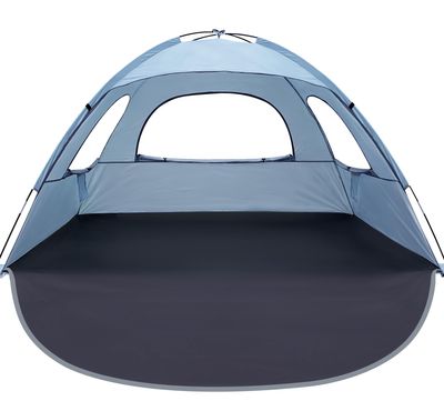 WhiteFang Beach Tent Anti-UV Portable Sun Shade Shelter for 3 Person, Extendable Floor with 3 Ventilating Mesh Windows Plus Carrying Bag, Stakes and Guy Lines (Sierra Blue)