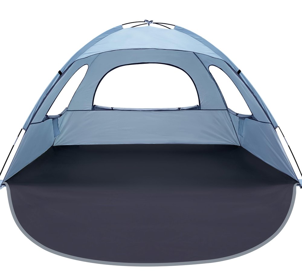 WhiteFang Beach Tent Anti-UV Portable Sun Shade Shelter for 3 Person, Extendable Floor with 3 Ventilating Mesh Windows Plus Carrying Bag, Stakes and Guy Lines (Sierra Blue)