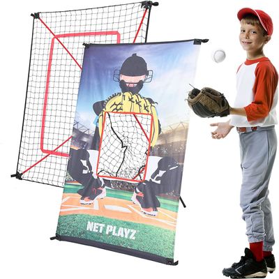 Net Playz Junior Baseball/Softball Trainer Combo, 3-Feet by 5-Feet Pitching Target Panel and Pitchback Rebounder Net with Carry Bag,Black,NOC031402022