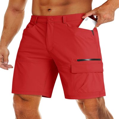 MAGCOMSEN Mens Hiking Shorts Quick Dry Cargo Shorts Work Casual Shorts Lightweight Tactical Shorts Tomato Red,30