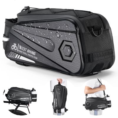West Biking Bike Rear Seat Bag, Double Water Resistant, Zipper, Bicycle Trunk Pannier, 8.6L Capacity Waterproof Backseat Carrier Cargo Pouch with Strap & Rain Cover For Cycling