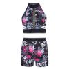 TTAO Girls Crop Top with Shorts Graffiti Print 2 Piece Outfits Yoga Workout Tracksuit Activewear Dance Wear Black 10 Years view 1