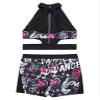 TTAO Girls Crop Top with Shorts Graffiti Print 2 Piece Outfits Yoga Workout Tracksuit Activewear Dance Wear Black 6 Years view 4
