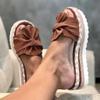 Hbeylia Espadrilles Bowknot Flat Sandals for Women Slip-On Open Toe Platform Wedge Flip Flops Slippers Summer Casual Shoes Beach Boho Traval Vacation Indoor Outdoor Slides Brown view 2