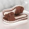 Hbeylia Espadrilles Bowknot Flat Sandals for Women Slip-On Open Toe Platform Wedge Flip Flops Slippers Summer Casual Shoes Beach Boho Traval Vacation Indoor Outdoor Slides Brown view 3