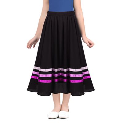 RUNQHUI Kids Girls Flowy A-Line Skirts Knee Length Vintage Pleated Swing Midi Skirt School Uniform Dancewear Black&Pink 10 Years