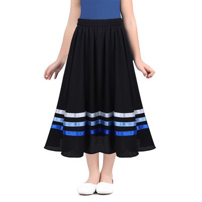 RUNQHUI Kids Girls Flowy A-Line Skirts Knee Length Vintage Pleated Swing Midi Skirt School Uniform Dancewear Black&Blue 8 Years