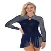 Freebily Women's Figure Ice Skating Dress Long Sleeve Shiny Rhinestones Roller Skating Lyrical Dance Costume Navy_Blue B Large view 1