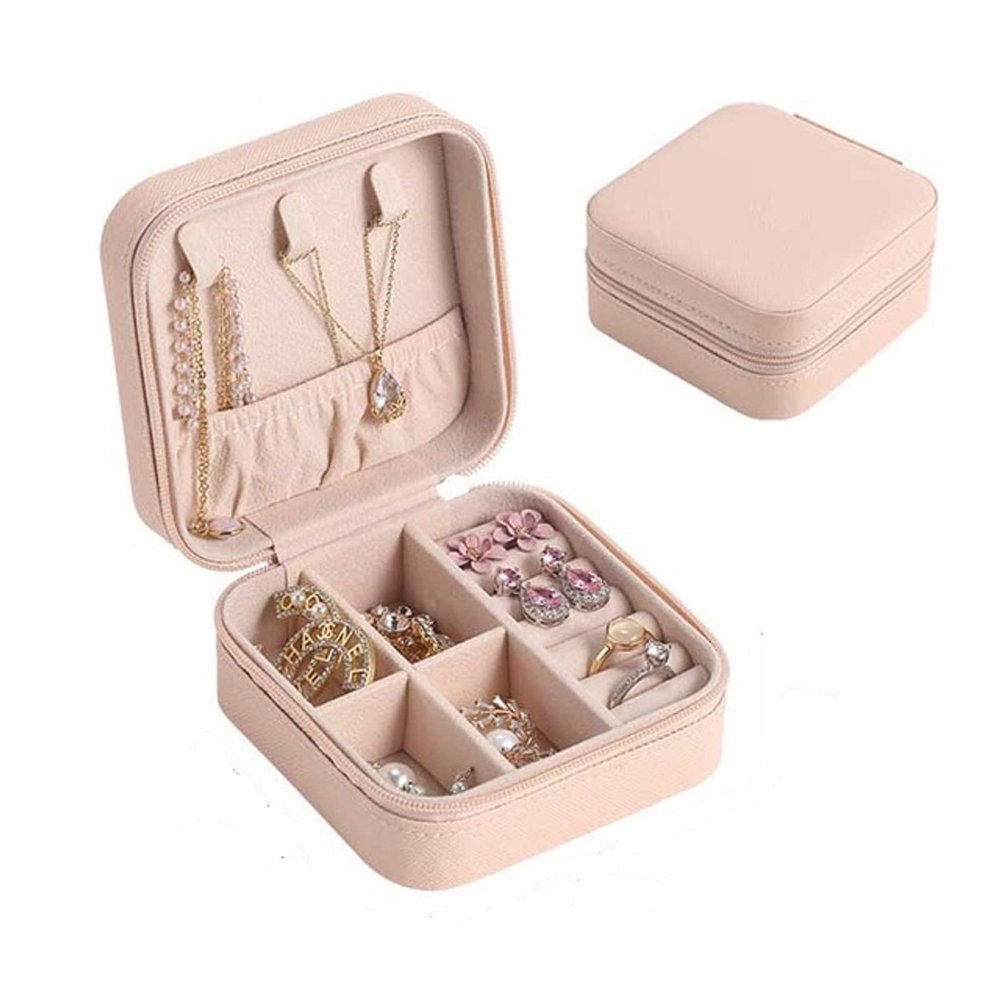 ASLIDECOR Small Travel Jewelry Case,Tiny Zipper Jewelry Box Gift for Rings Necklaces Earrings(pink)