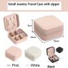 ASLIDECOR Small Travel Jewelry Case,Tiny Zipper Jewelry Box Gift for Rings Necklaces Earrings(pink) view 3