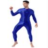 Manyakai Men's Glossy Lingerie Double-ended Zipper Leotard Full Body Yoga Bodybuilding Sports Jumpsuit Blue One Size view 2