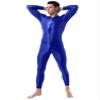 Manyakai Men's Glossy Lingerie Double-ended Zipper Leotard Full Body Yoga Bodybuilding Sports Jumpsuit Blue One Size view 3