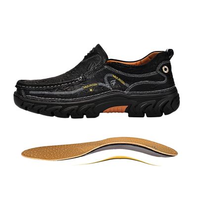 Freeior Mens Loafers with Arch Support,Casual Slip On Shoes Walking Leather Breathable(46,Black with Arch Support,11)