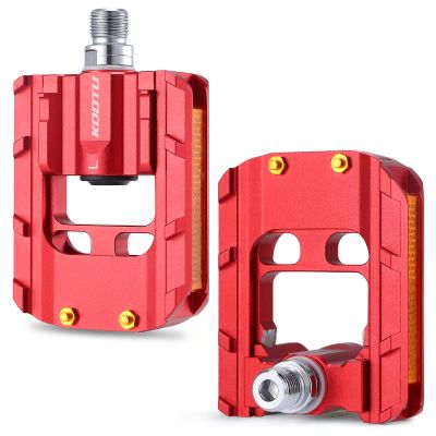 KOOTU Bike Pedals with Reflective Strips, Universal 9/16 Inch Mountain Bike Pedals, Non-Slip Aluminum Alloy Bicycle Pedals for Road BMX MTB Bike